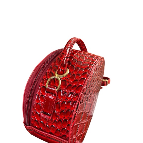 Red Croc Embossed Round Crossbody / Clutch Bag – Glossy Patent Faux - Picture 2 of 7